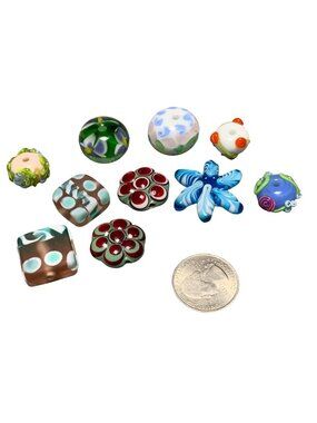 Handmade Lampwork Glass Beads Set - Floral & Polka Dot Designs - Jewelry Making